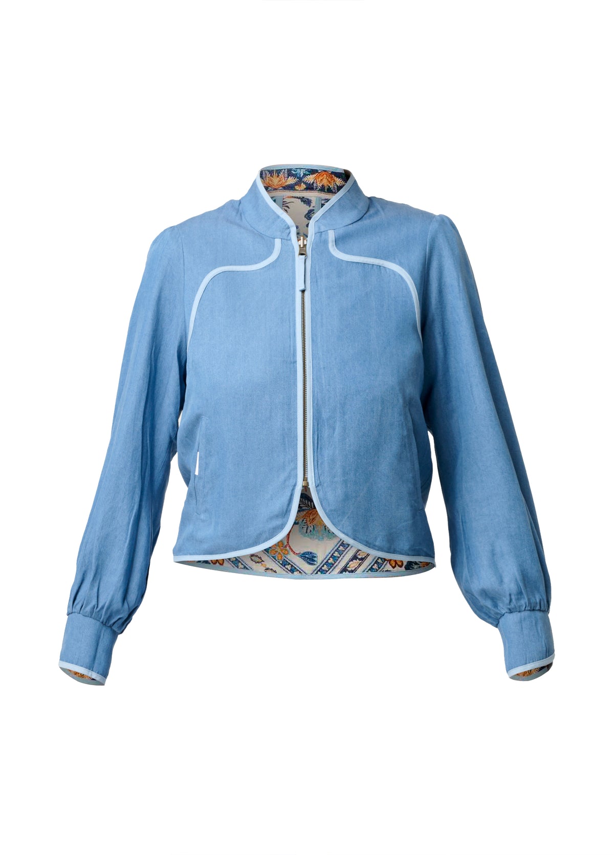 Once Was Aurora Reverisble Placement Print Viscose Tencel Jacket - Petinos Floros/Blue Ash