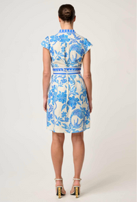 Once Was Adriana Linen Viscose Contrast Embroidered Yoke Dress - Azure Mosaic