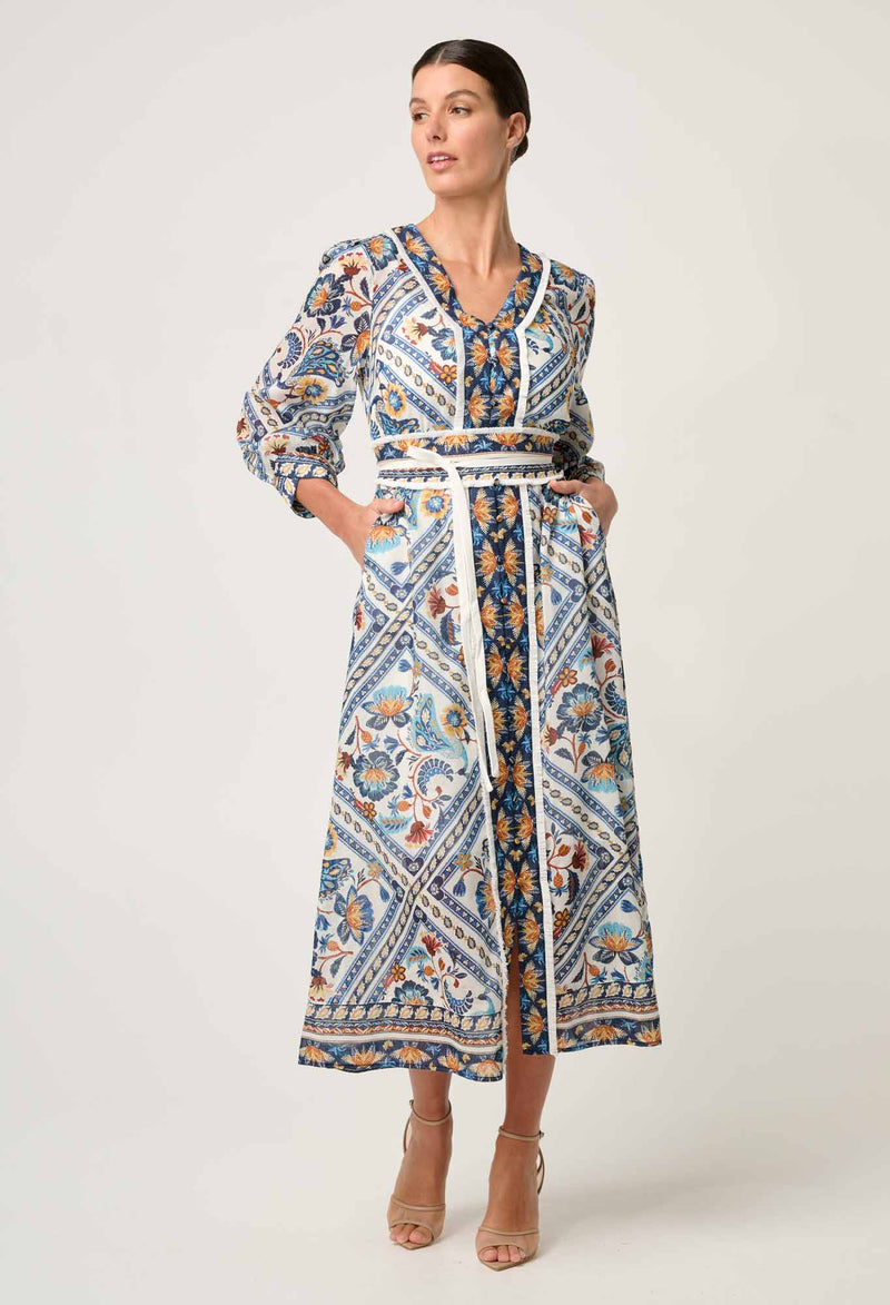 Once Was Alexis Contrast Trim Silk Cotton Midi Dress - Petinos Floros