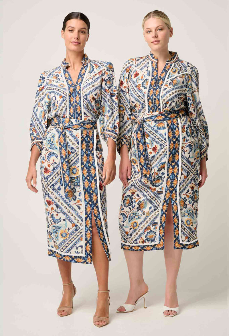 Once Was Alexis Contrast Trim Silk Cotton Midi Dress - Petinos Floros