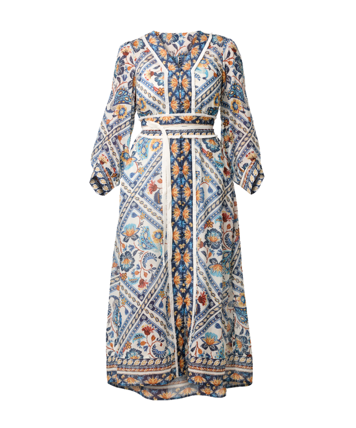 Once Was Alexis Contrast Trim Silk Cotton Midi Dress - Petinos Floros