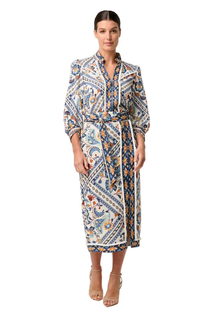 Once Was Alexis Linen Viscose Contrast Trim Fringe Shirt - Petinos Floros