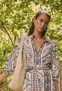 Once Was Alexis Linen Viscose Contrast Trim Fringe Shirt - Petinos Floros