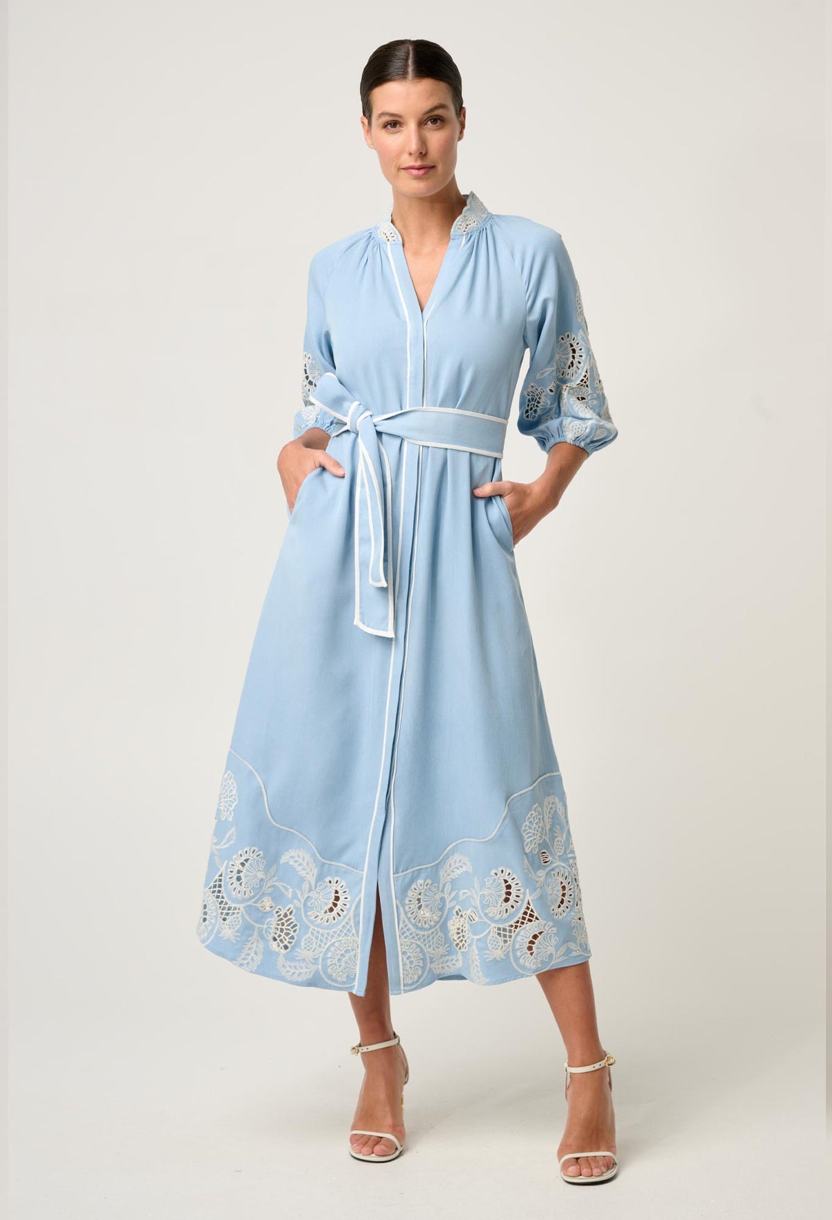 Once Was Amara Tencel Placement Embroidered Maxi Dress - Blue Haze