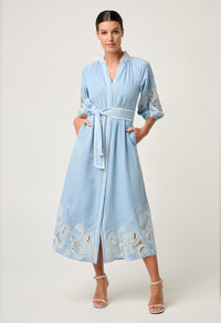 Once Was Amara Tencel Placement Embroidered Maxi Dress - Blue Haze