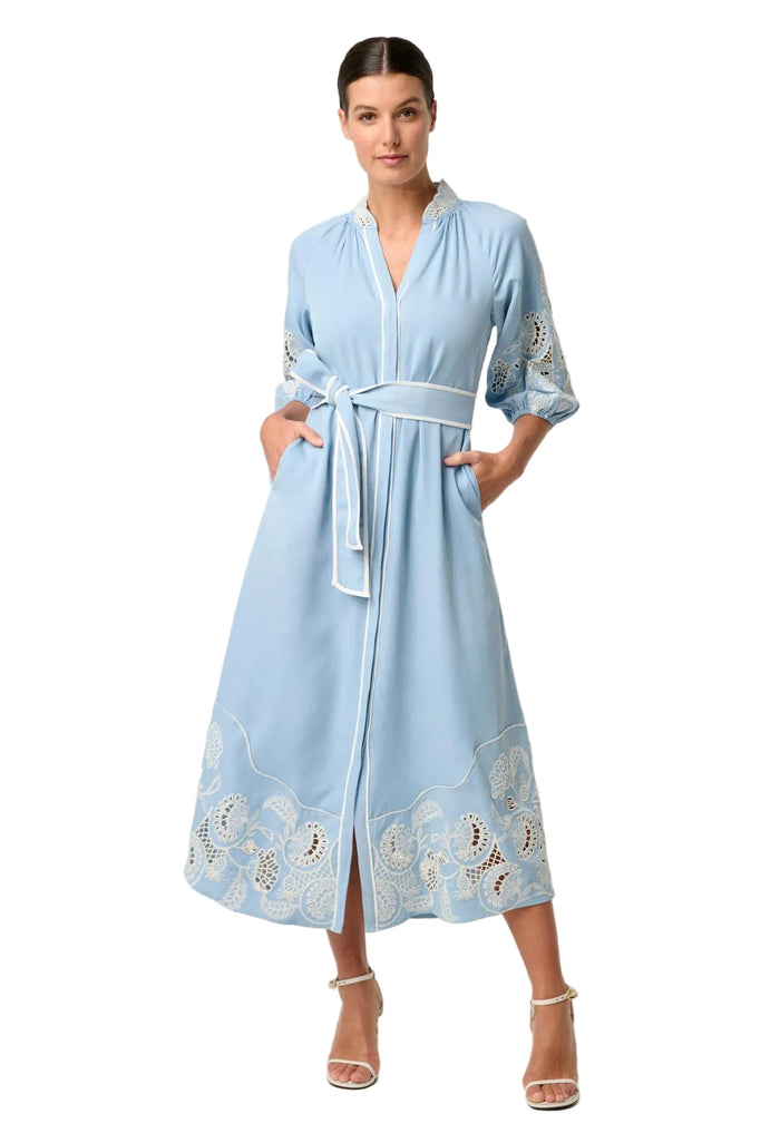 Once Was Amara Tencel Placement Embroidered Maxi Dress - Blue Haze