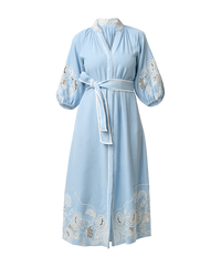Once Was Amara Tencel Placement Embroidered Maxi Dress - Blue Haze