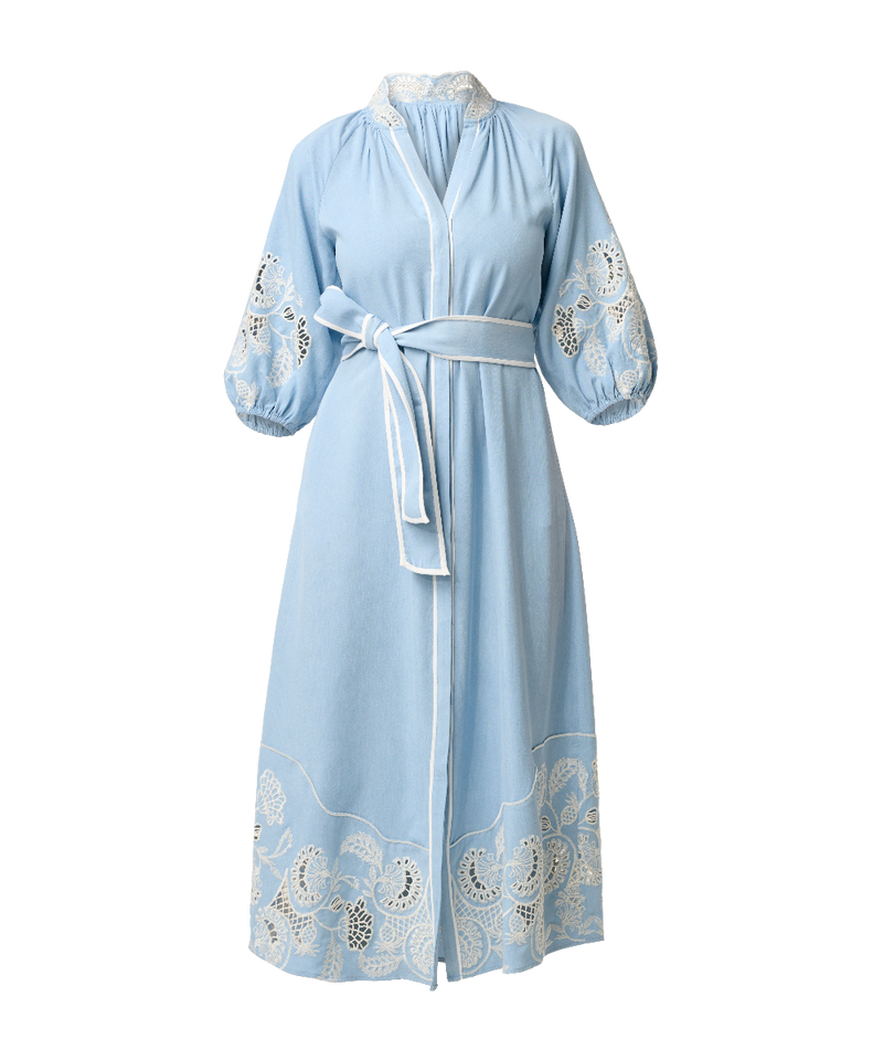 Once Was Amara Tencel Placement Embroidered Maxi Dress - Blue Haze