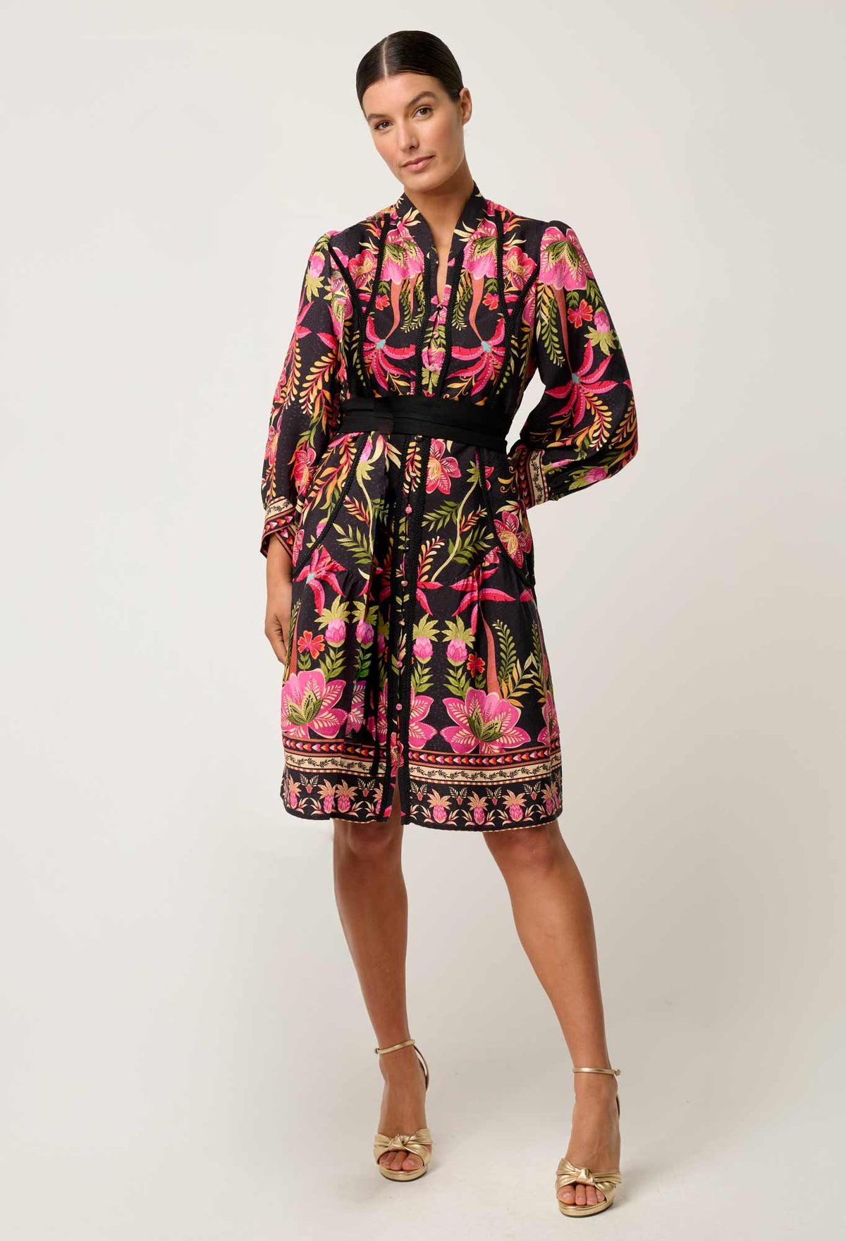 Once Was Aurelia Viscose Dobby Lace Trim Placement Print Dress - Anthos Iotos