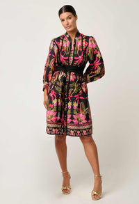 Once Was Aurelia Viscose Dobby Lace Trim Placement Print Dress - Anthos Iotos