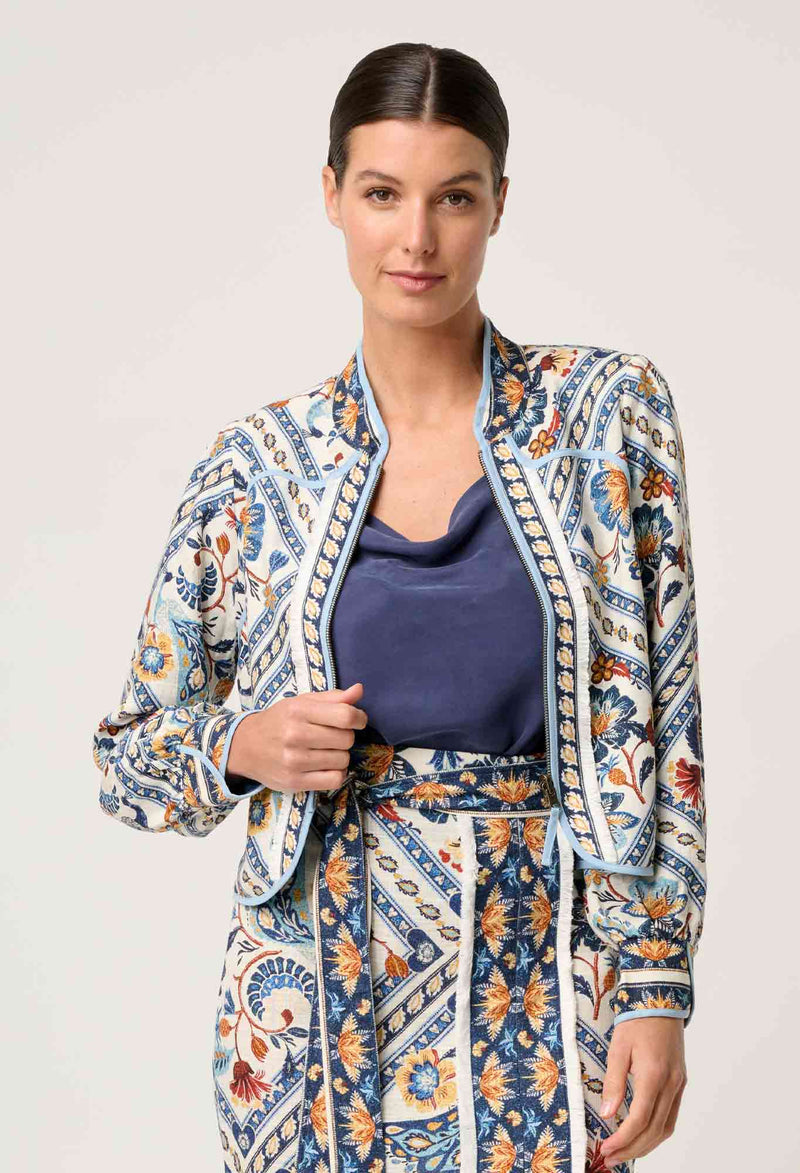 Once Was Aurora Reverisble Placement Print Viscose Tencel Jacket - Petinos Floros/Blue Ash