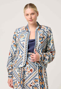 Once Was Aurora Reverisble Placement Print Viscose Tencel Jacket - Petinos Floros/Blue Ash