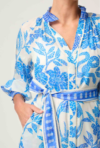 Once Was Carmen Silk Cotton Placement Print Maxi Dress - Azure Mosaic