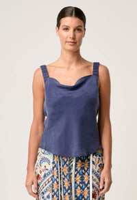 Once Was Delray Reversible Cupro Cowl & V Neck Cami - Lapis
