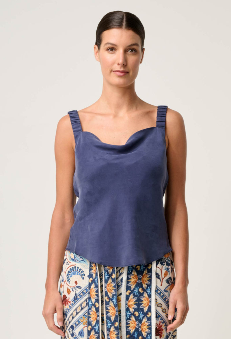 Once Was Delray Reversible Cupro Cowl & V Neck Cami - Lapis