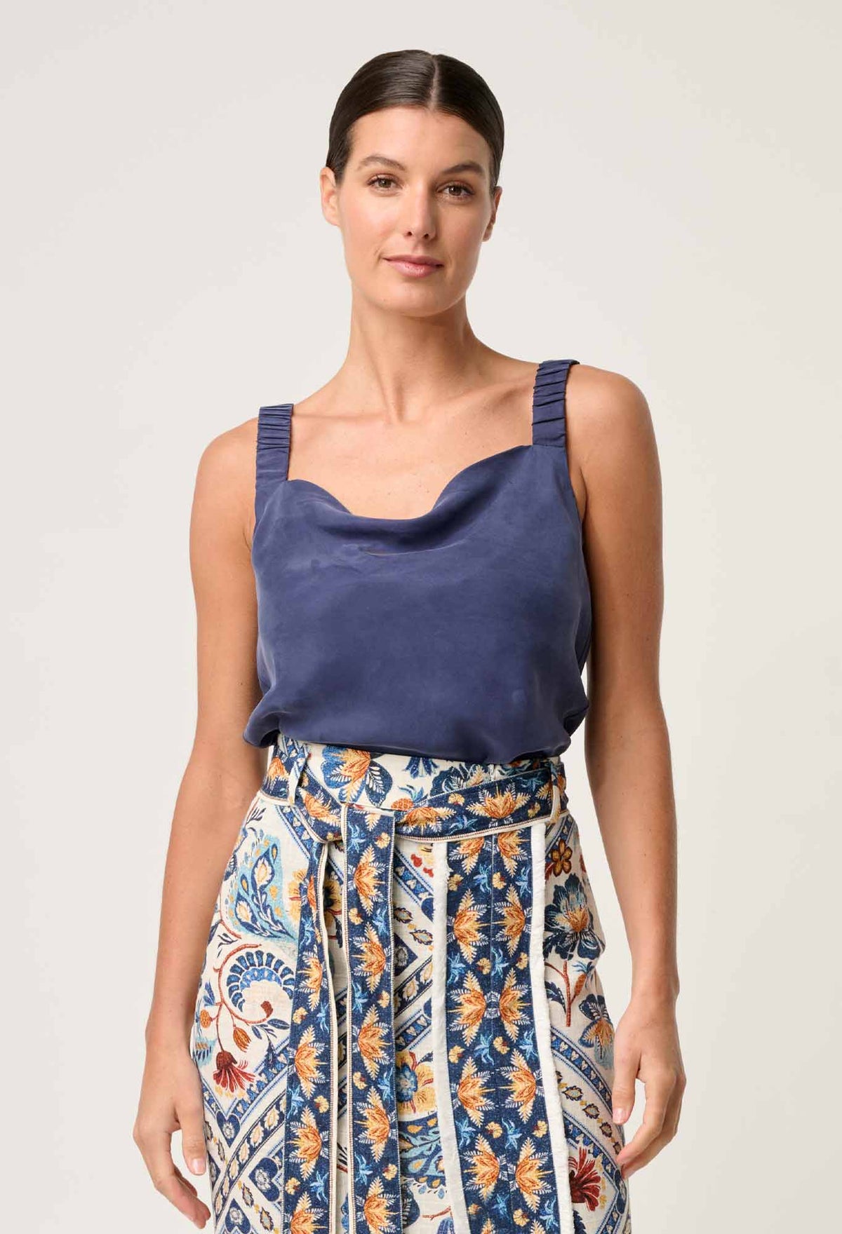 Once Was Delray Reversible Cupro Cowl & V Neck Cami - Lapis