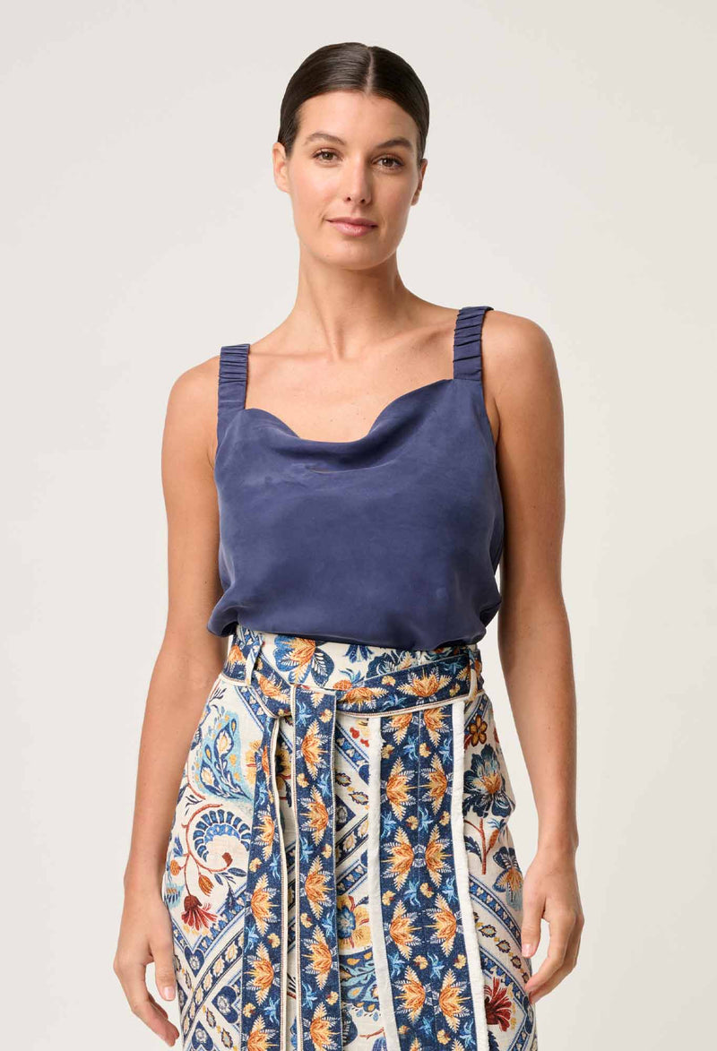 Once Was Delray Reversible Cupro Cowl & V Neck Cami - Lapis