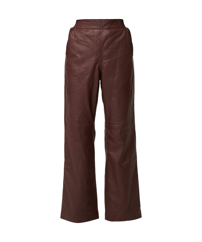Once Was Joan Leather Elasticated Waist Straight Leg Pant - Oxblood