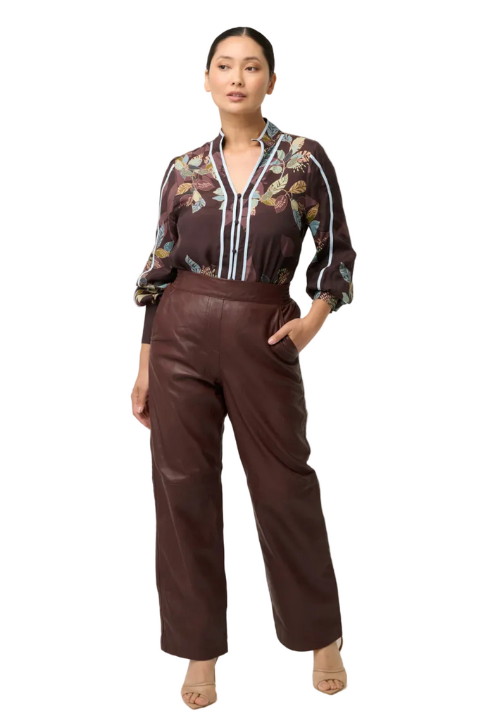 Once Was Joan Leather Elasticated Waist Straight Leg Pant - Oxblood