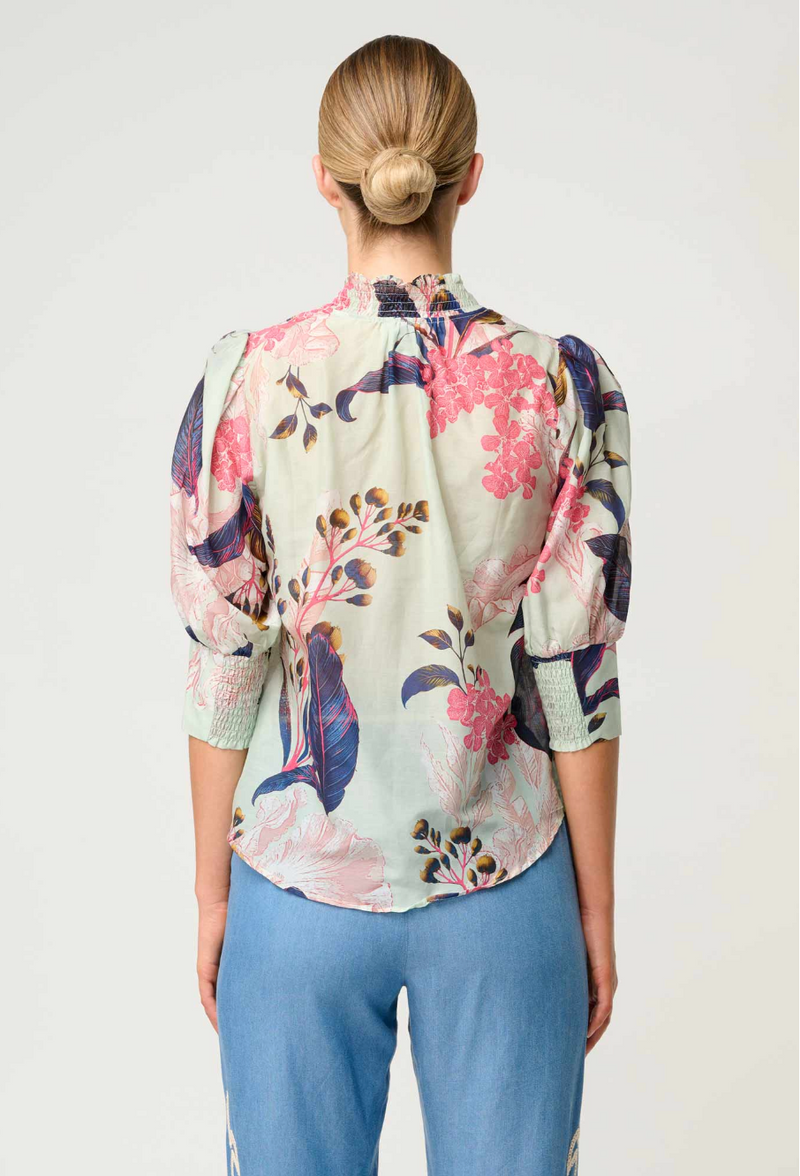 Once Was Oleander Cotton Silk Blouse in Oasis Flora