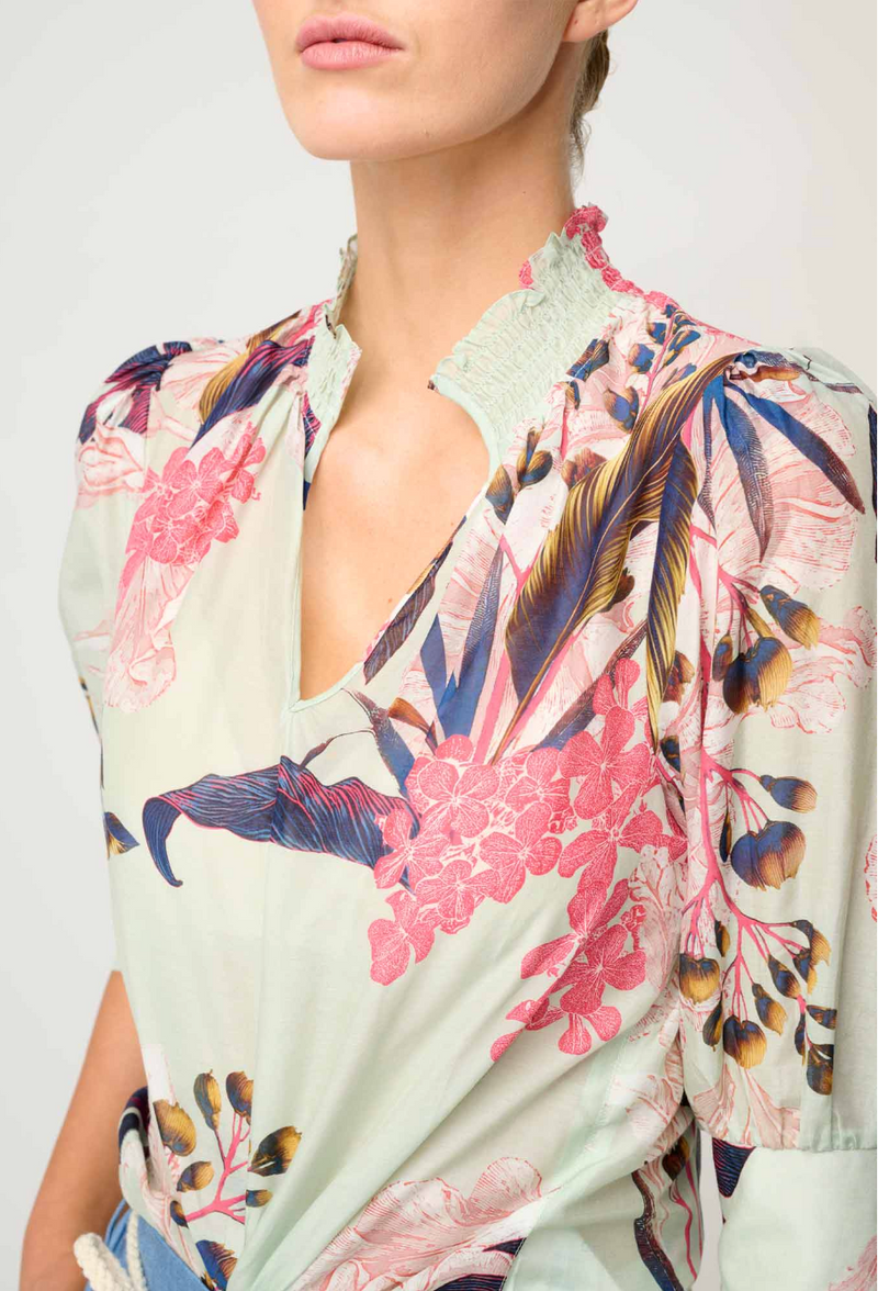 Once Was Oleander Cotton Silk Blouse in Oasis Flora