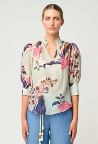 Once Was Oleander Cotton Silk Blouse in Oasis Flora
