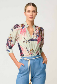 Once Was Oleander Cotton Silk Blouse in Oasis Flora
