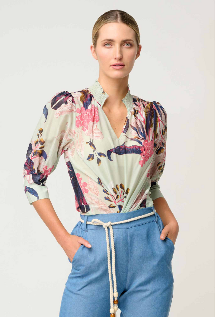 Once Was Oleander Cotton Silk Blouse in Oasis Flora