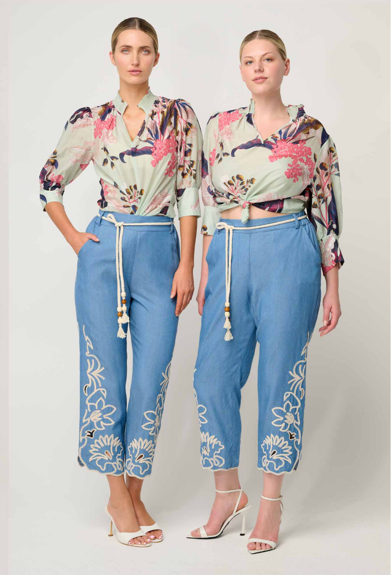 Once Was Oleander Cotton Silk Blouse in Oasis Flora