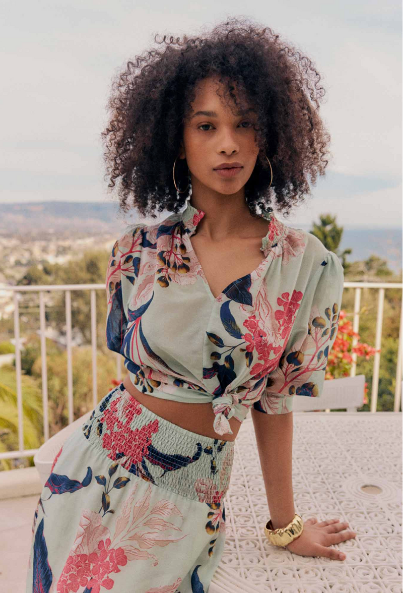 Once Was Oleander Cotton Silk Blouse in Oasis Flora