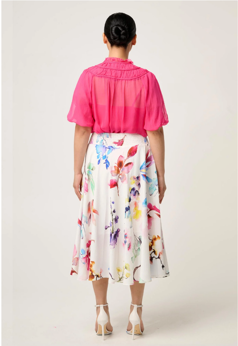 Once Was Pandorea Viscose Dobby Stitch Detail Yoke Skirt - Plume Blossom