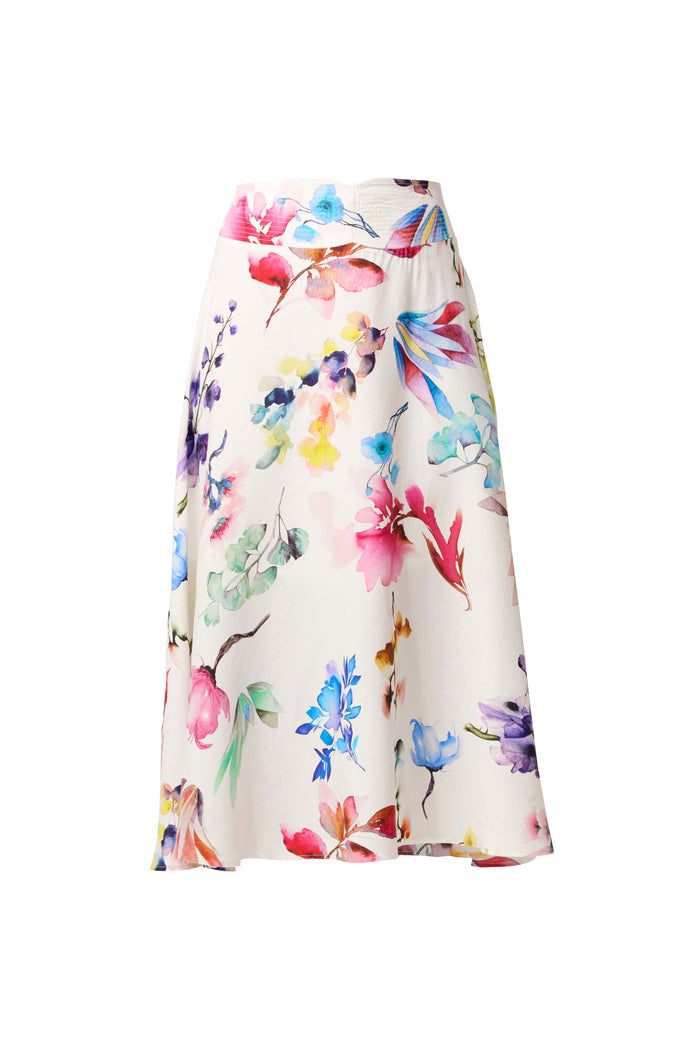 Once Was Pandorea Viscose Dobby Stitch Detail Yoke Skirt - Plume Blossom