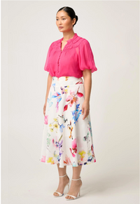 Once Was Selini Braided Neck Detail Viscose Chiffon Blouse - Celosia Pink