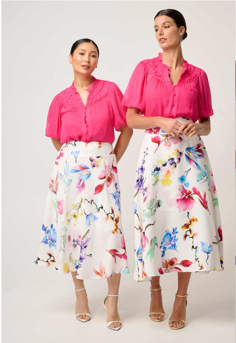 Once Was Selini Braided Neck Detail Viscose Chiffon Blouse - Celosia Pink