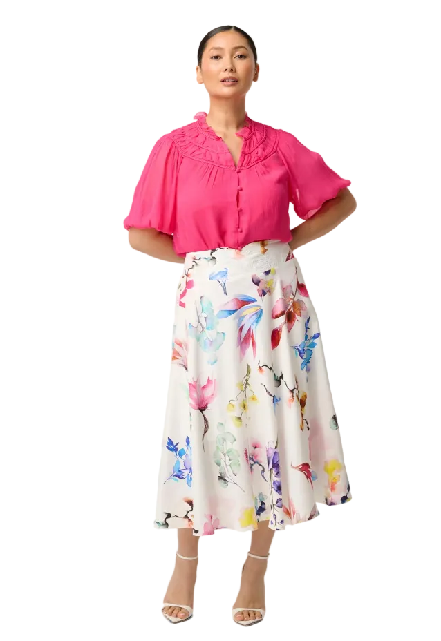 Once Was Selini Braided Neck Detail Viscose Chiffon Blouse - Celosia Pink