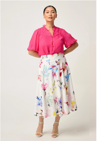 Once Was Pandorea Viscose Dobby Stitch Detail Yoke Skirt - Plume Blossom