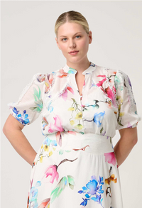 Once Was Thalia Lace Splice Cotton Slub Shirt - Plume Blossom