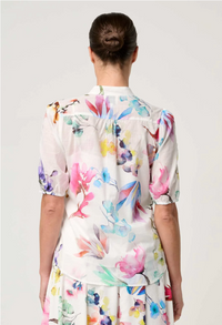 Once Was Thalia Lace Splice Cotton Slub Shirt - Plume Blossom
