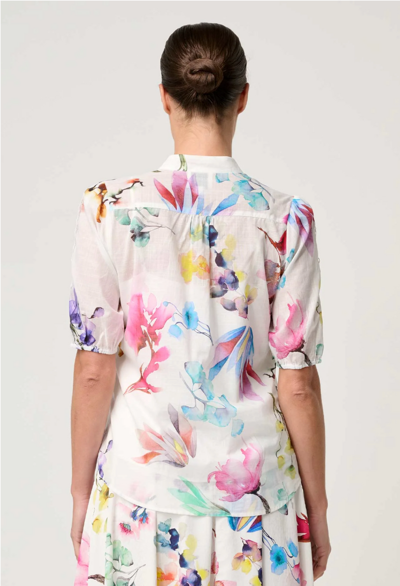 Once Was Thalia Lace Splice Cotton Slub Shirt - Plume Blossom