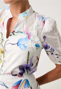 Once Was Thalia Lace Splice Cotton Slub Shirt - Plume Blossom