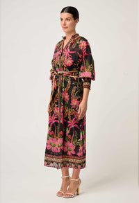 Once Was Carmen Silk Cotton Placement Print Maxi Dress - Anthos Iotos