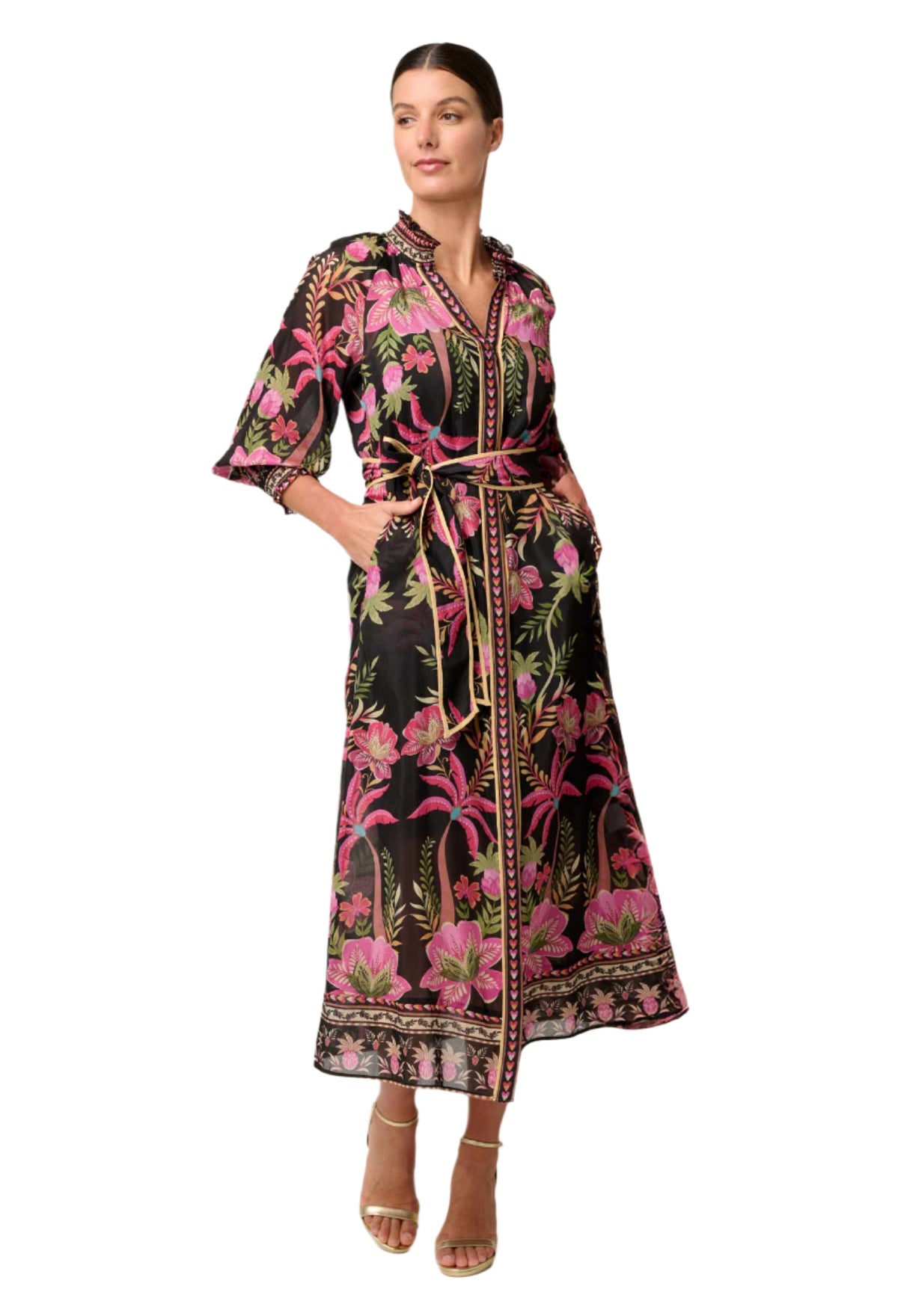 Once Was Carmen Silk Cotton Placement Print Maxi Dress - Anthos Iotos