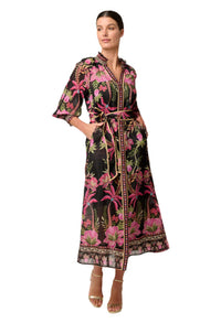 Once Was Carmen Silk Cotton Placement Print Maxi Dress - Anthos Iotos