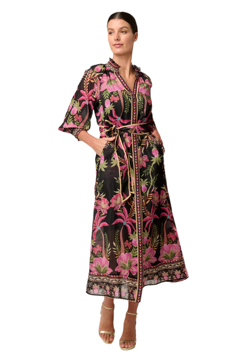 Once Was Carmen Silk Cotton Placement Print Maxi Dress - Anthos Iotos