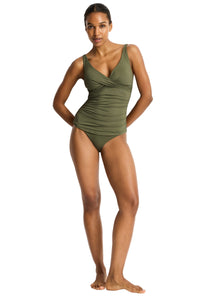 Sea Level Essentials Cross Front Multifit Singlet Top - Khaki