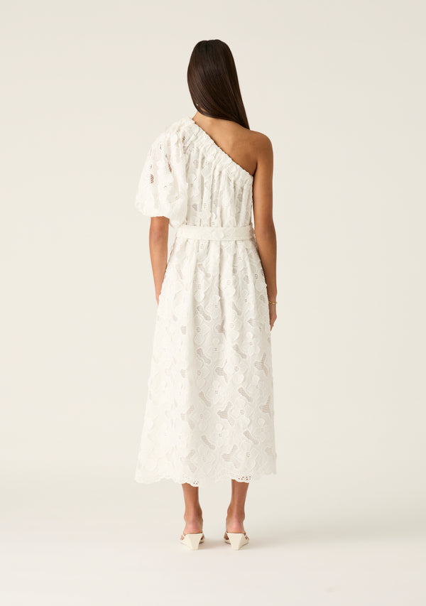 Mos The Label Luna Embroidery One Shoulder Dress - White