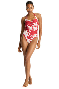 Sea Level Veridian Twist Front Halter Multifit One Piece Ruby
