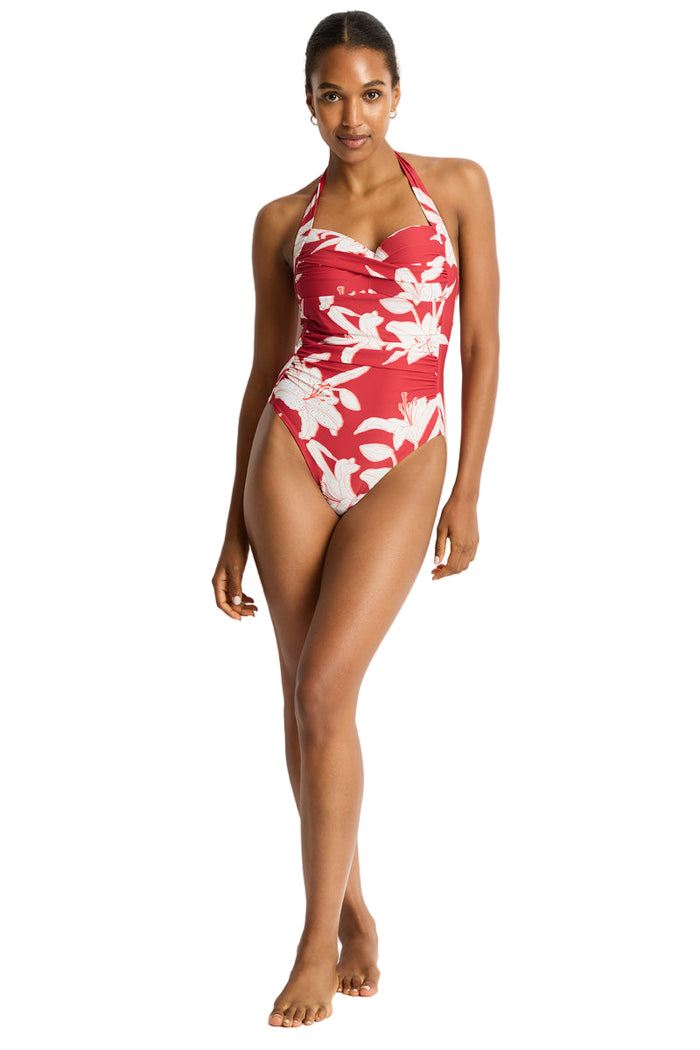 Sea Level Veridian Twist Front Halter Multifit One Piece Ruby