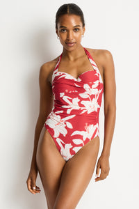 Sea Level Veridian Twist Front Halter Multifit One Piece Ruby