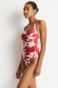 Sea Level Veridian Twist Front Halter Multifit One Piece Ruby